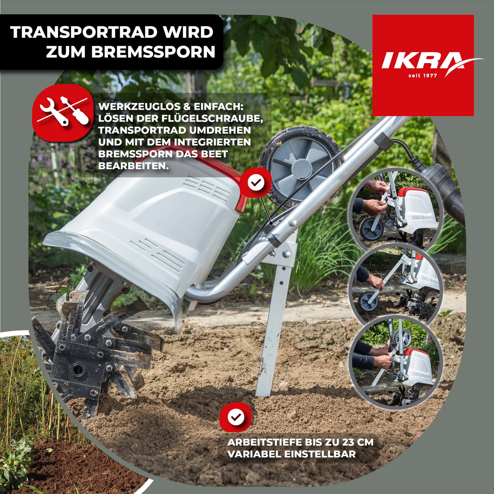 Elektro Bodenhacke Kultivator FEM 1500 mit Häufelpflug