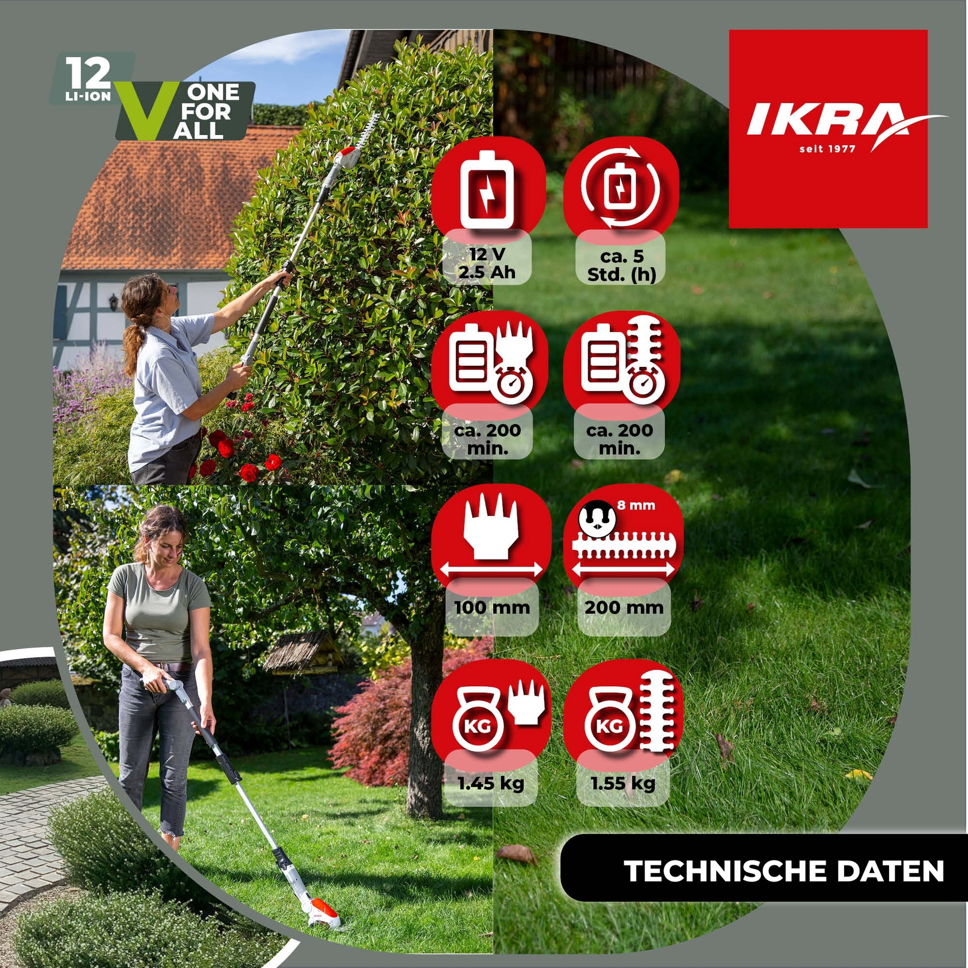 Akku 2in1 Gras & Strauchschere IGBS 1210 F inkl. Fahrstock