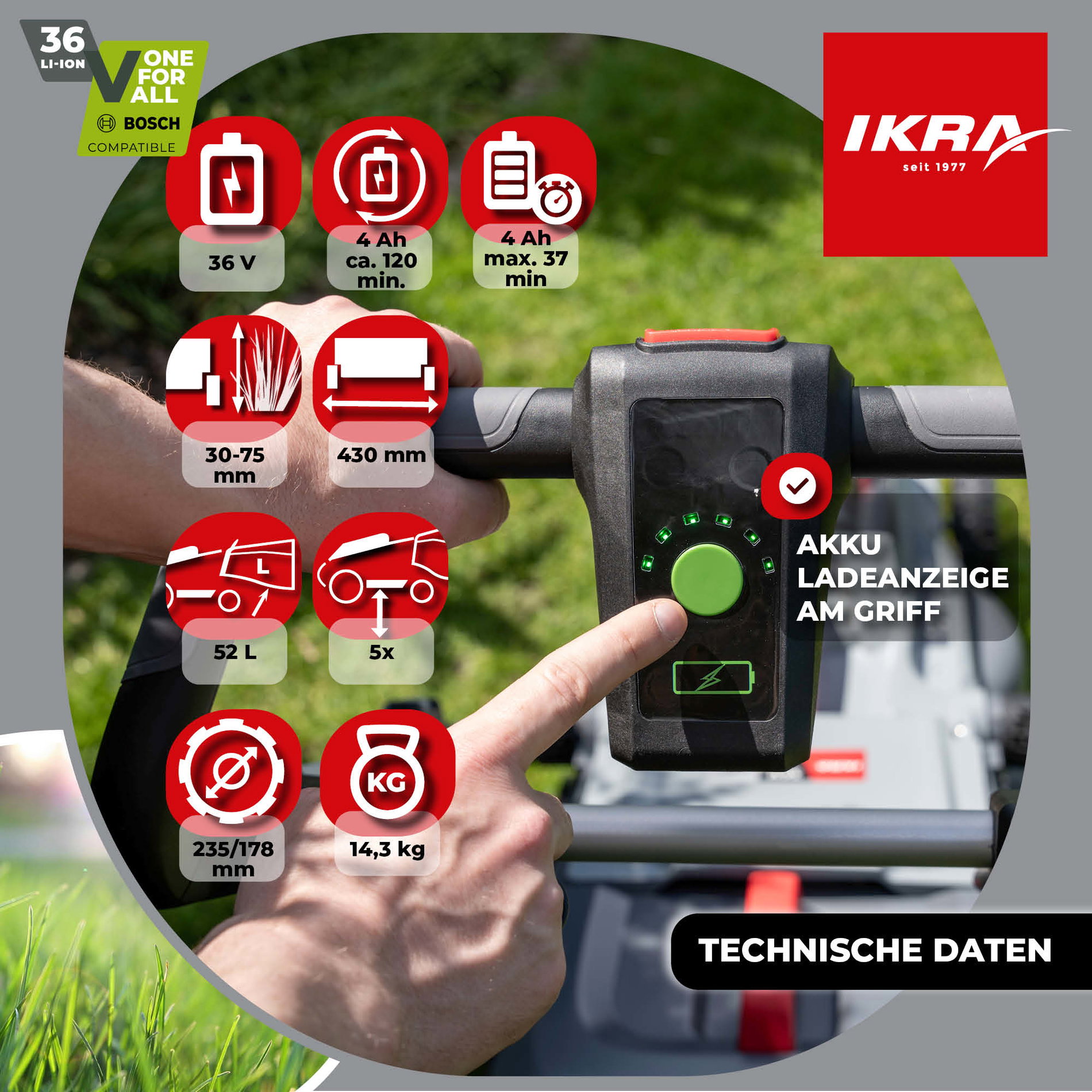 Akku Rasenmäher IB-LM 43 ikra Bosch