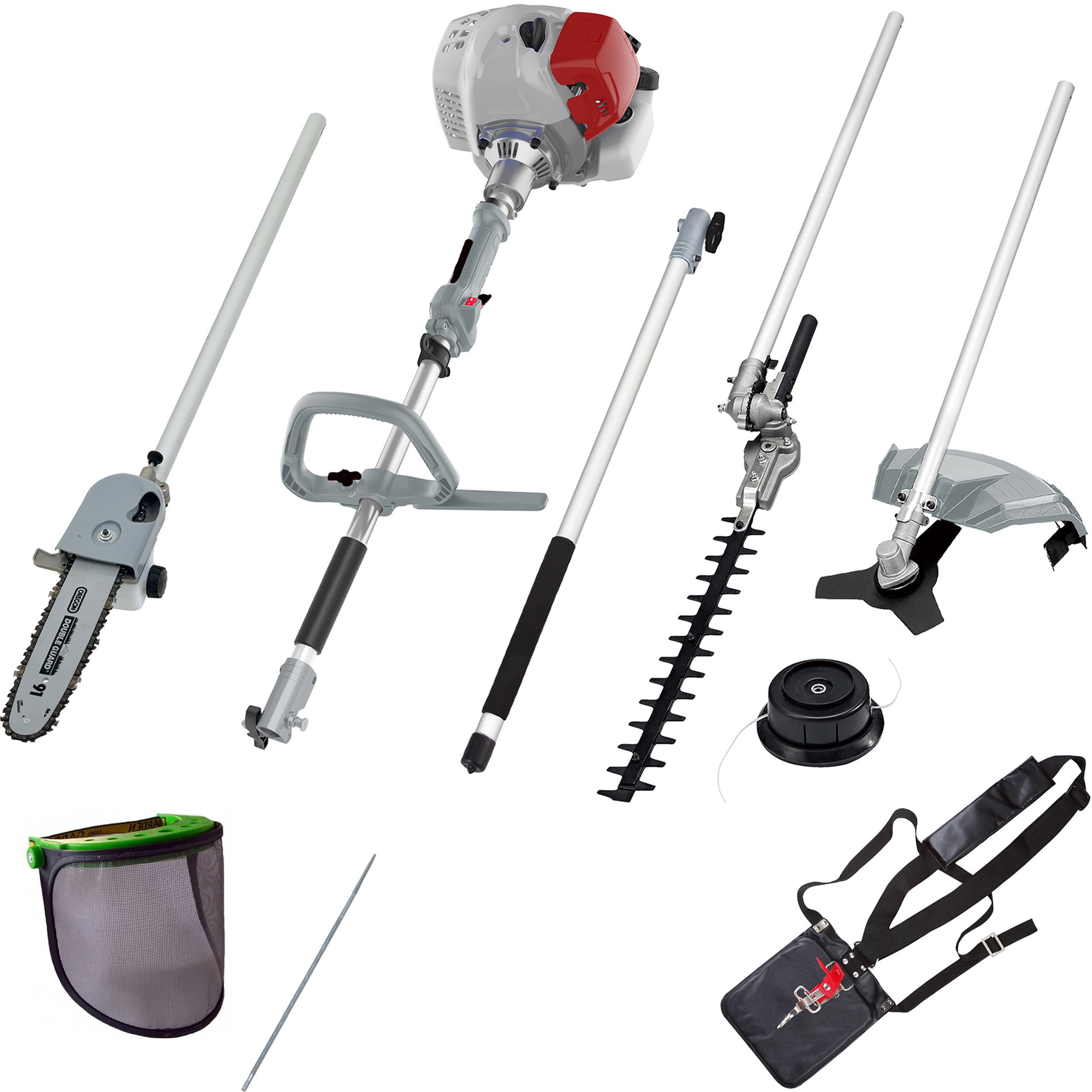 Benzin 4 in 1 Multitool IBKH 33 mit Kettenfeile & Schutzschild & Schultergurt